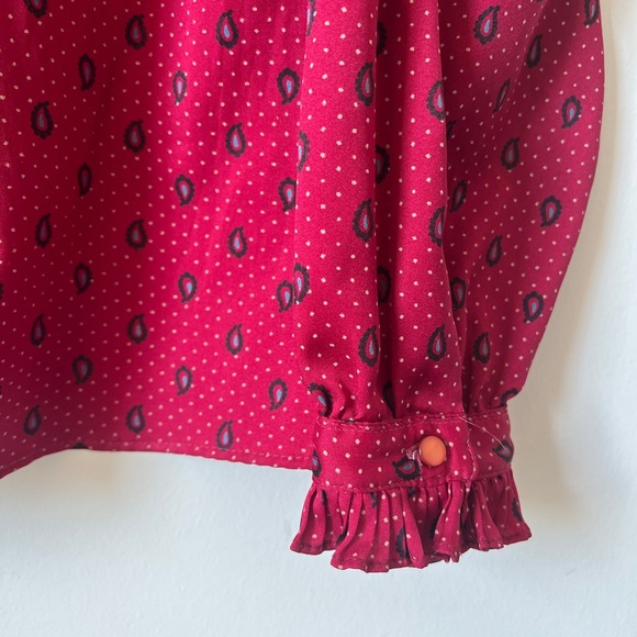 BEAUTIFUL VINTAGE LEVI STRAUS & CO RED RUFFLE BLOUSE WOMENS MEDIUM - Picture 2 of 4
